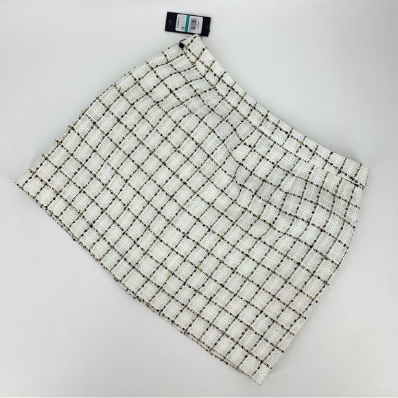 Tommy Hilfiger NWT Ivory Black Gold Plaid Tweed Mini Pencil Pocketed Skirt, 16 - Picture 2 of 14